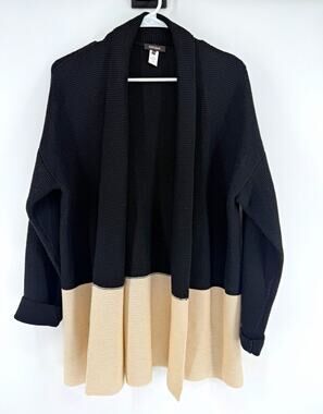 Kerisma Womens S/M Black Beige Colorblock Open Front Shawl Collar Cardigan